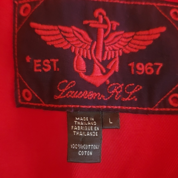 Ralph Lauren Hot FireRed Gold Cotton Coat Jacket Size L - Picture 7 of 7